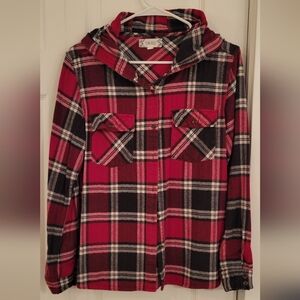 Pink Rose Medium Red/Black plaid flannel hoodie